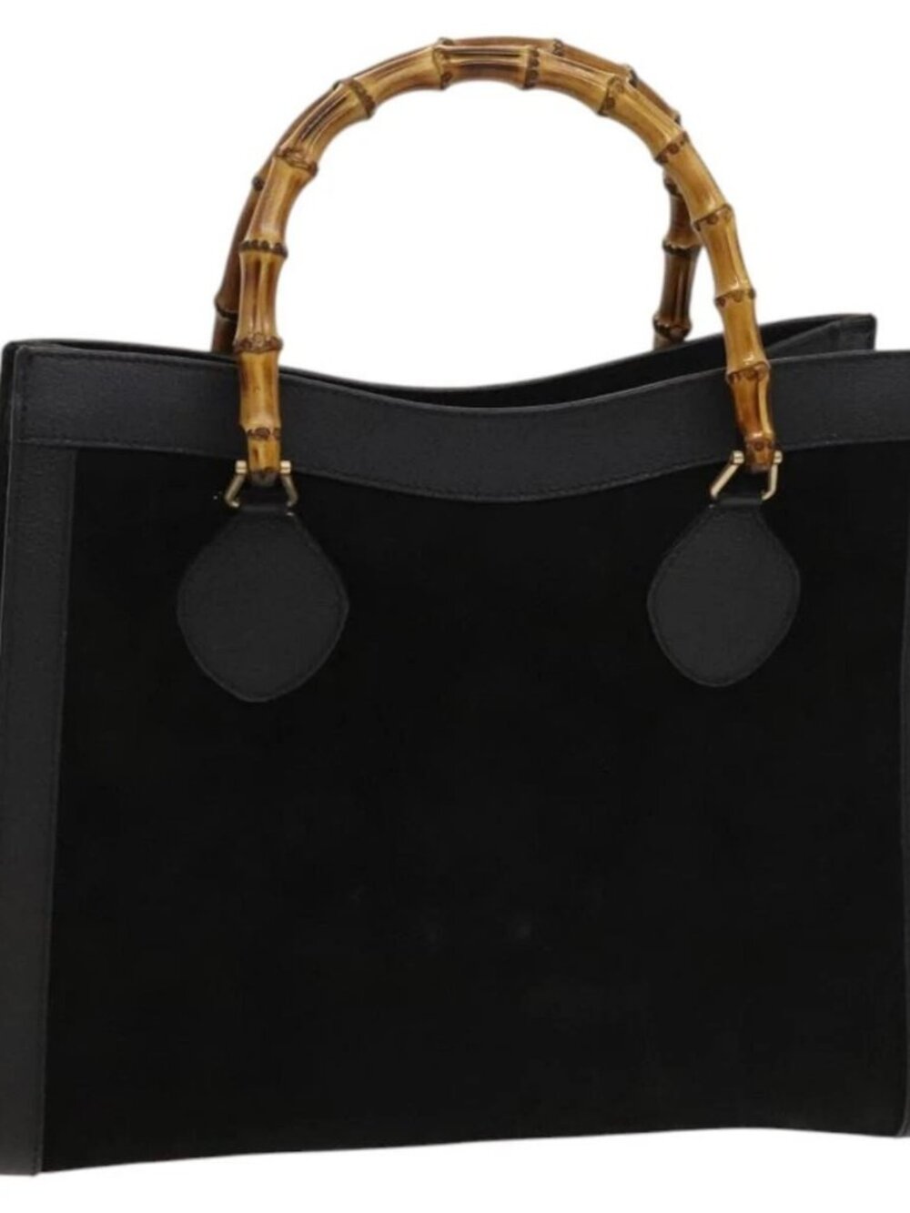 GUCCI Bamboo Hand Bag Suede Black Gold 02 123 0260 Auth ep8532